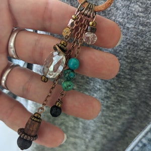 Collier long bohème, turquoise, lave, bois et cristal, collier extra long en cuir style bohème hippie gypsy, sur daim LB59 image 9