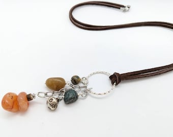 long boho necklace, boho style in fall colors, womens dark teal, orange agate, mustard color, extra long women's boho chic style LB65