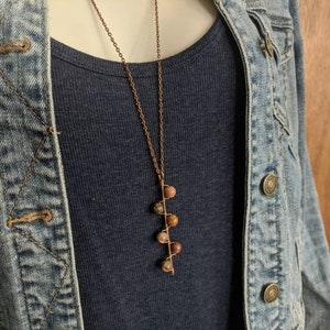 long boho necklace, copper and leopard Jasper necklace, long chain necklace, ladies Bohemian style