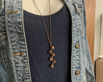 long boho necklace, copper and leopard Jasper necklace, long chain necklace, ladies Bohemian style