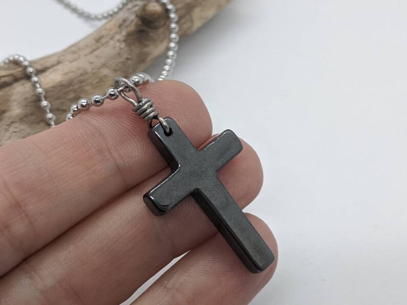 Mens Cross Necklace Black Hematite Stone Cross Pendant for Etsy