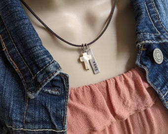 Girls cross necklace, small personalized, first Communion gift for girls, engraved name, mother of pearl cross for all ages, birthday gift