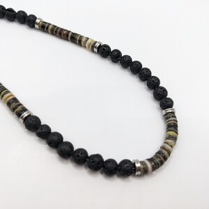 Mens necklace, surf style beaded men's necklace with black lip shell, waterproof design on quality wire image 5