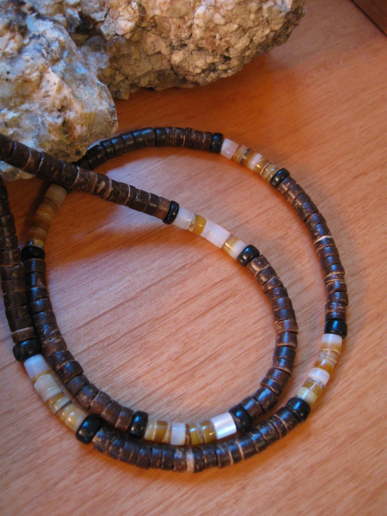 Mens shell necklace Hawaiian coconut necklace for man surfer Etsy