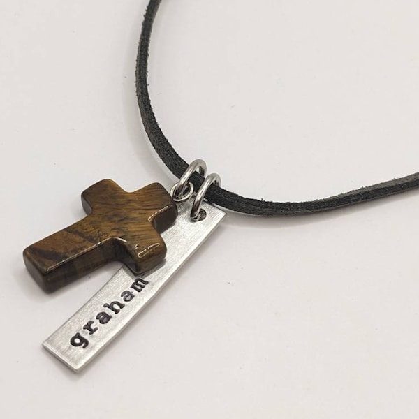 Unisex cross necklace, small personalized cross necklace, boys confirmation gift, gift for boys,  first communion cross, engraved name