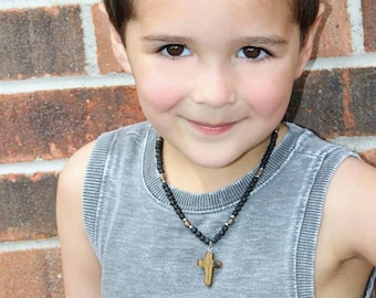Mens boys cross necklace tigers eye cross boys necklace boys diffuser jewelry 4mm lava beaded neckace