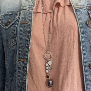 Agate Boho Charm Pendant, Personalized Stainless Steel Chain, with white howlite