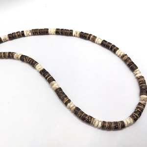 Surf necklace, unisex choker, his and hers surfer necklace, white beaded coconut in Hawaiian style is great for men and women