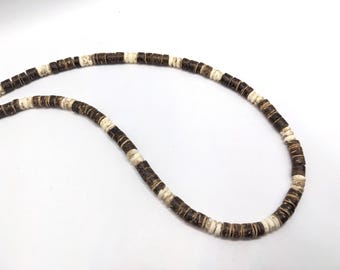 Surf necklace, unisex choker, his and hers surfer necklace, white beaded coconut in Hawaiian style is great for men and women
