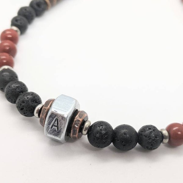 Personalisierte Halskette Jungen, Namenskette Jungen, Herren Lavastein Diffusor, Geschenk für Papa, Herren Halsband grün oder rot, Initialen Jungen