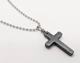 Silver pendant vintage style stainless steel cross rose cz ball chain necklace 