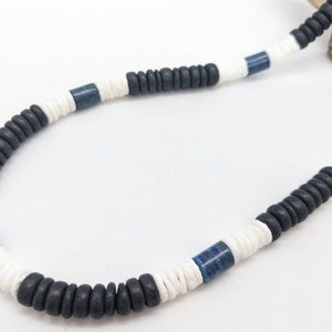 Men&#39;s coconut necklace, large surf necklace, black, blue, white choker,  black coconut 8mm extra wide hawaiian necklace or beachy gift