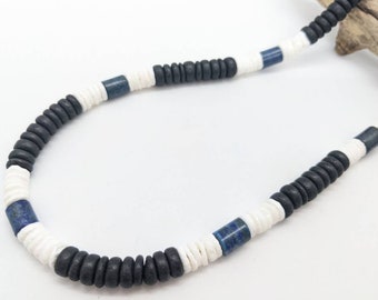 Men's puka shell necklace, large surf necklace, black choker, blue, white,  black coconut 8mm extra wide hawaiian necklace or beachy gift