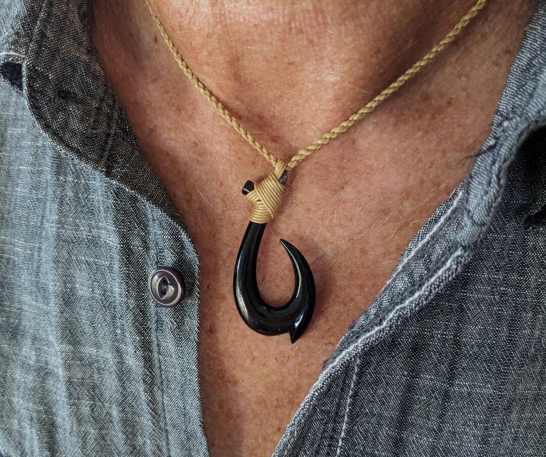 Fish Hook Pendant Hemp Rope Necklace Maui Magic Fish Hook Necklace Pendant  Men Vintage Punk Style, image size:1080x904