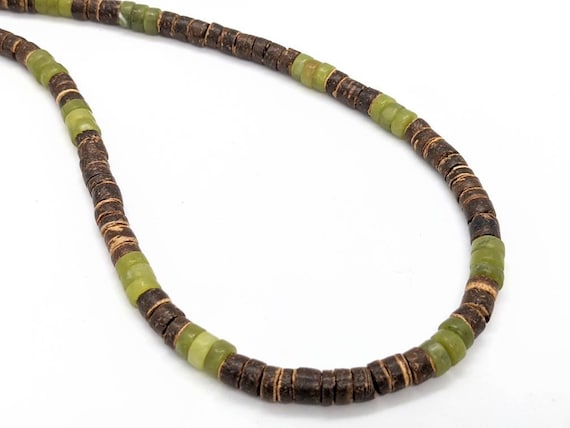 Mens Necklace Coconut and Peridot Color 