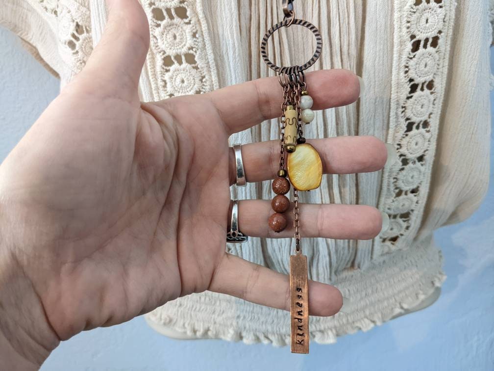 Long Boho Necklace Copper Mustard and 