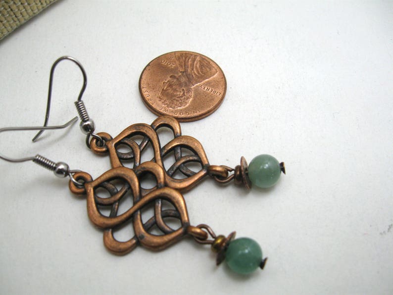 Jade Earrings Boho Copper Earrings Celtic Knot Handmade Jade Etsy