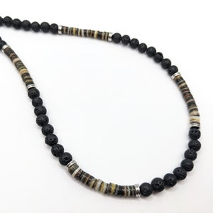 Mens necklace, surf style beaded men's necklace with black lip shell, waterproof design on quality wire image 6