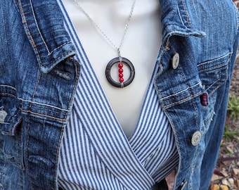 Red gemstone necklace, on silver adjustable chain, on adjustable 18-in quality chain or your custom length