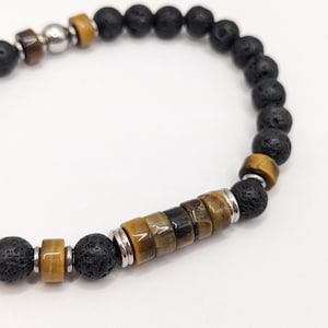 Svart stretcharmband för män, armband med tigeröga och lavapärlor för män, armband för män, pärlhalsband i hawaiiansk surfstil