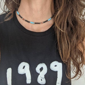 Turquoise choker, womens or girls beaded necklace, unisex black lava beads, beachy Hawaiian style, gift for girls, 4mm wide