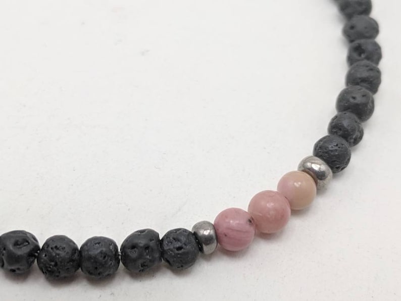 pink rhodonite necklace in black lava Girls diffuser bead necklace teens women black lava diffuser necklace for girls pink choker