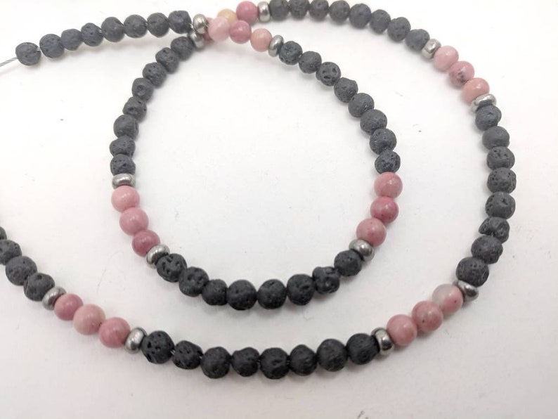pink rhodonite necklace in black lava Girls diffuser bead necklace teens women black lava diffuser necklace for girls pink choker