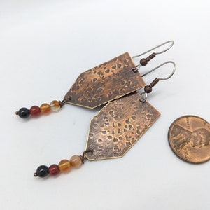 Rustic orange earrings in orange agate and copper on surgical stainless steel ear wires, allergy safe earrings in fall tones, hypoallergenic image 4