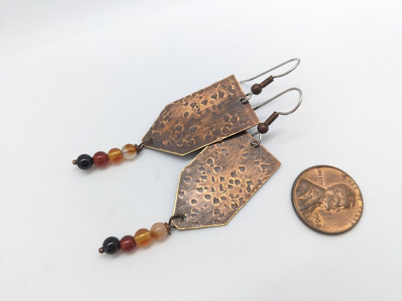 Rustic orange earrings in orange agate and copper on surgical stainless steel ear wires, allergy safe earrings in fall tones, hypoallergenic image 4