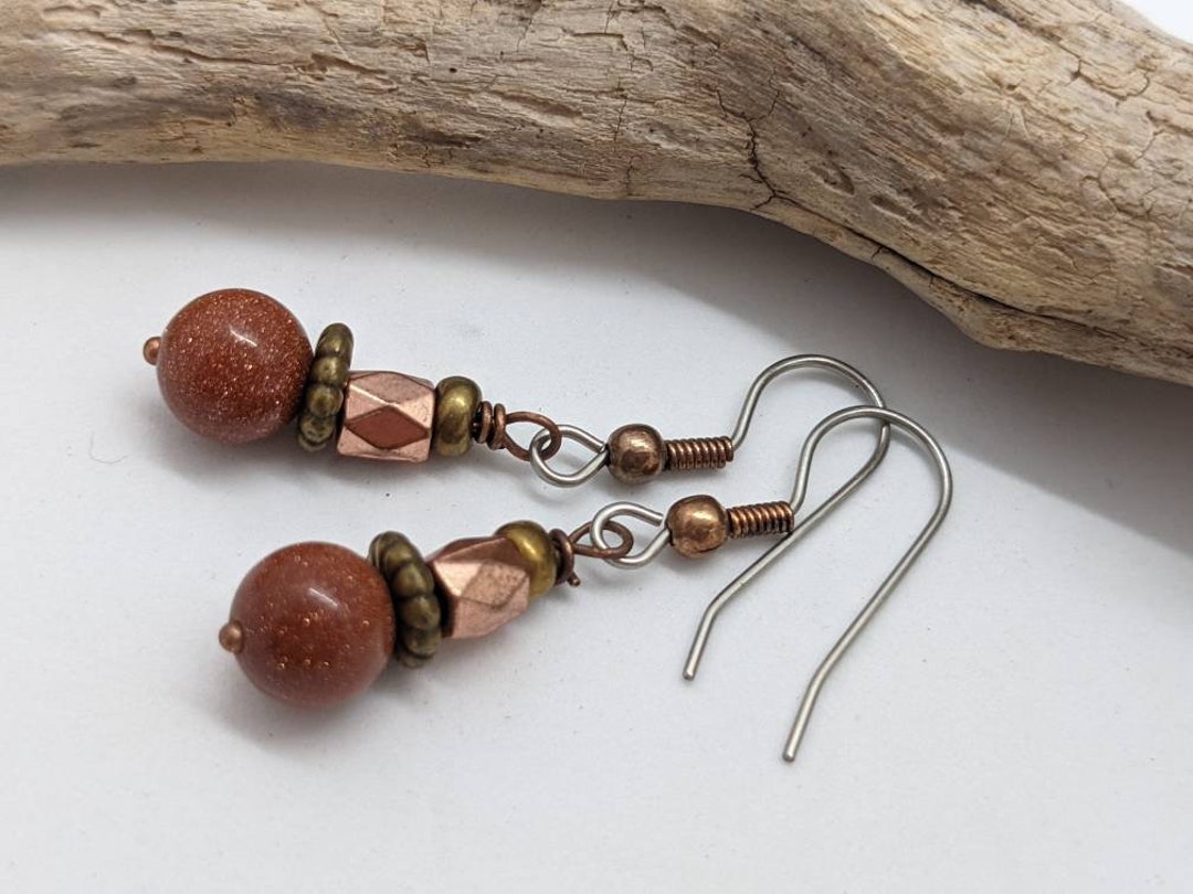 Boho Earrings With Rust Orange and Copper on Surgical Stainless Steel