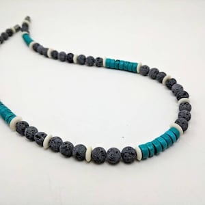 Collier turquoise pour homme, collier de perles de lave, perles de diffusion de lave gris foncé, tour de cou unisexe pour homme dans n&#39;importe quelle longueur personnalisée