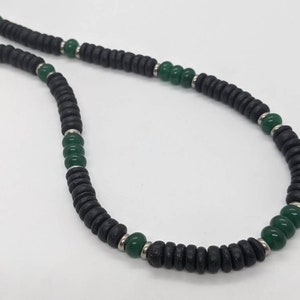 Jade necklace for men, green and black beaded choker, black necklace for men, gift for man, 8mm wide, custom length for men by JT Maui