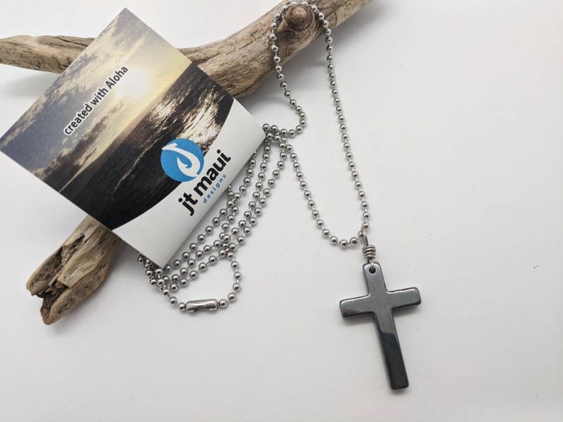 Mens Cross Necklace Black Hematite Stone Cross Pendant for Etsy