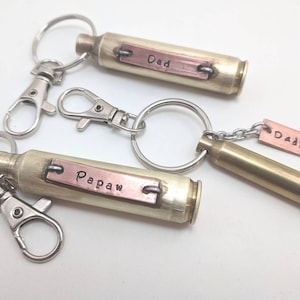 Personalized recycled bullet keychain, shell casing gift for Dad, custom engraved name, hero, gift for brother, Uncle, godfather, daddy