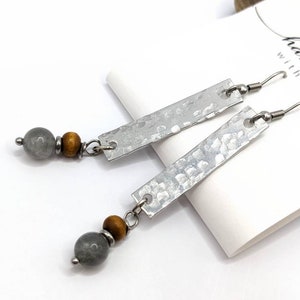 Silver boho earrings, gray labradorite, silver boho style dangle on silver stainless ear wires