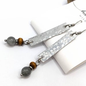 Silver boho earrings, gray labradorite, silver boho style dangle on silver stainless ear wires, 2 inch earring