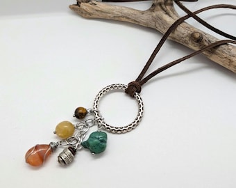 long boho leather necklace, boho style, turquoise, teal, orange agate,  mustard color, extra long women's boho chic style, each is unique