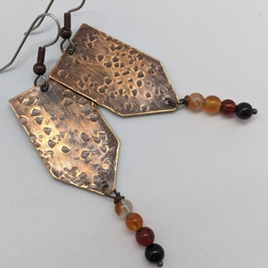 Rustic orange earrings in orange agate and copper on surgical stainless steel ear wires, allergy safe earrings in fall tones, hypoallergenic image 8