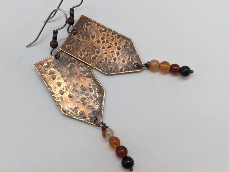 Rustic orange earrings in orange agate and copper on surgical stainless steel ear wires, allergy safe earrings in fall tones, hypoallergenic image 8