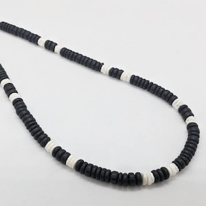 Extra wide men&#39;s necklace, white Puka shell, black coconut 8mm wide surf necklace for man BD8_02