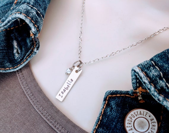 Girls Name Necklace, Silver Engraved Charm With Girls Name