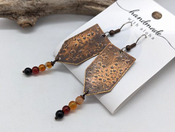 Copper Earrings Rustic Orange Stones in Orange Agate on Surgical Stainless Steel Ear Wires Allergy Safe Earrings in Fall Colors Etsy