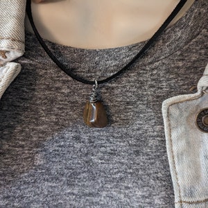 Tigers eye necklace, tigers eye pendant for men or boys by JT Maui designs, gender neutral wrapped brown tiger eye focal stone