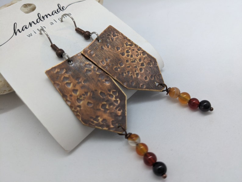 Rustic orange earrings in orange agate and copper on surgical stainless steel ear wires, allergy safe earrings in fall tones, hypoallergenic image 6