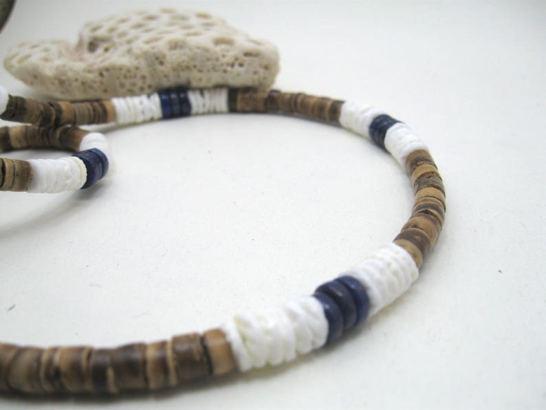 Mens necklace blue lapis lazuli, surf style blue lapis choker, little boys or unisex surfer design, hawaiian necklace white Puka shell image 8