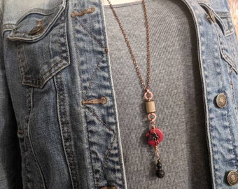 long collier bohème, pierre rouge, collier de style bohème en cuivre, collier rouge extra long pour femme de style bohème LB03