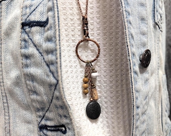 long boho necklace, mustard and black necklace, gold jasper, long womens necklaces, ladies stone crystals in howlite Bohemian style JT Maui