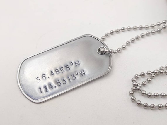 Dog Tags, Army Tags, Necklace for Men, Authentic World War II Military,  Stainless Steel Ball Chain, With Personalized Coordinates or Name 
