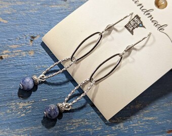 Blue and silver earrings, sodalite and silver boho dangle earrings on surgical stainless steel ear wires