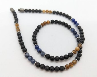 Unisex Blue choker, blue sodalite, lava necklace for boys, gift for boys, beaded necklace, gift for boys, gift for grandson